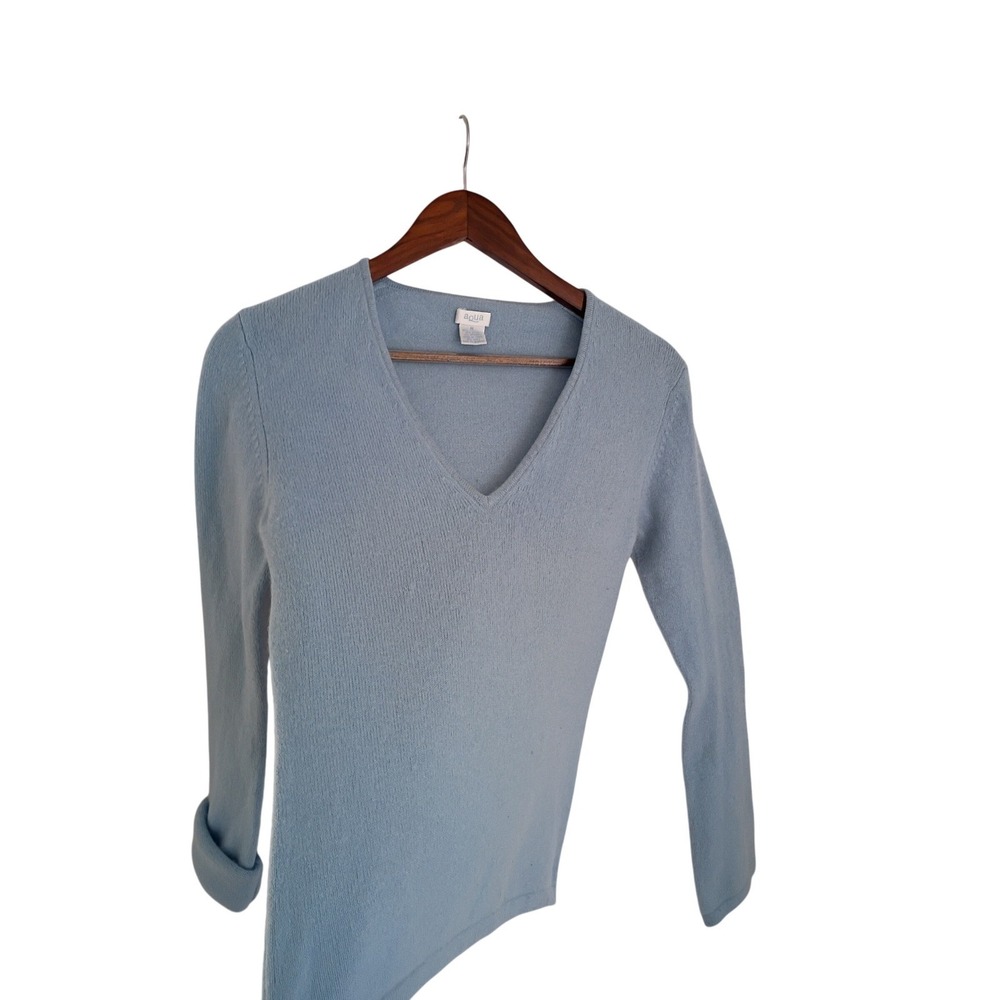 AQUA Softcore Coquette Baby Blue 85% Cashmere V-Neck Long Sleeve Sweater S